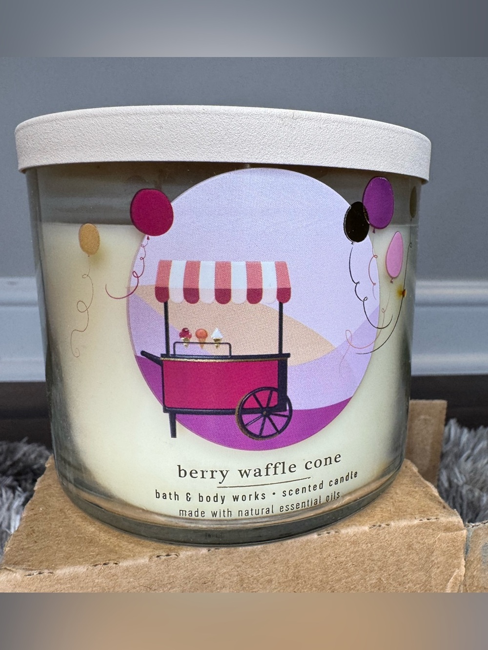 Bath & Body Works Berry Waffle Cone Candle - White & Pink